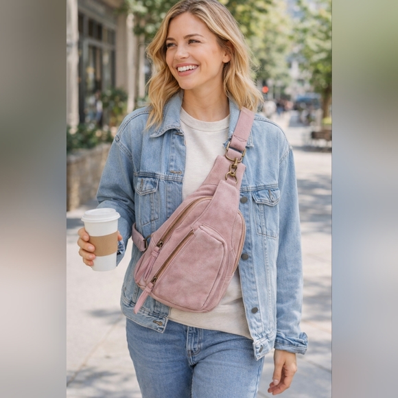 Free People Handbags - Free People Pink Suede Crossbody Sling Bag